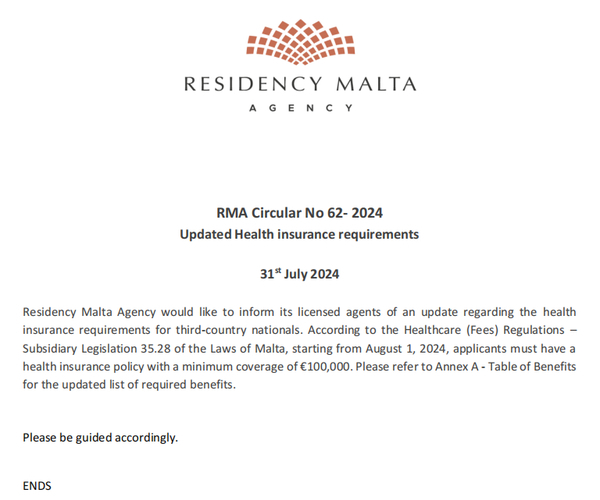 Malta Raises Permanent Residency Insurance Threshold!